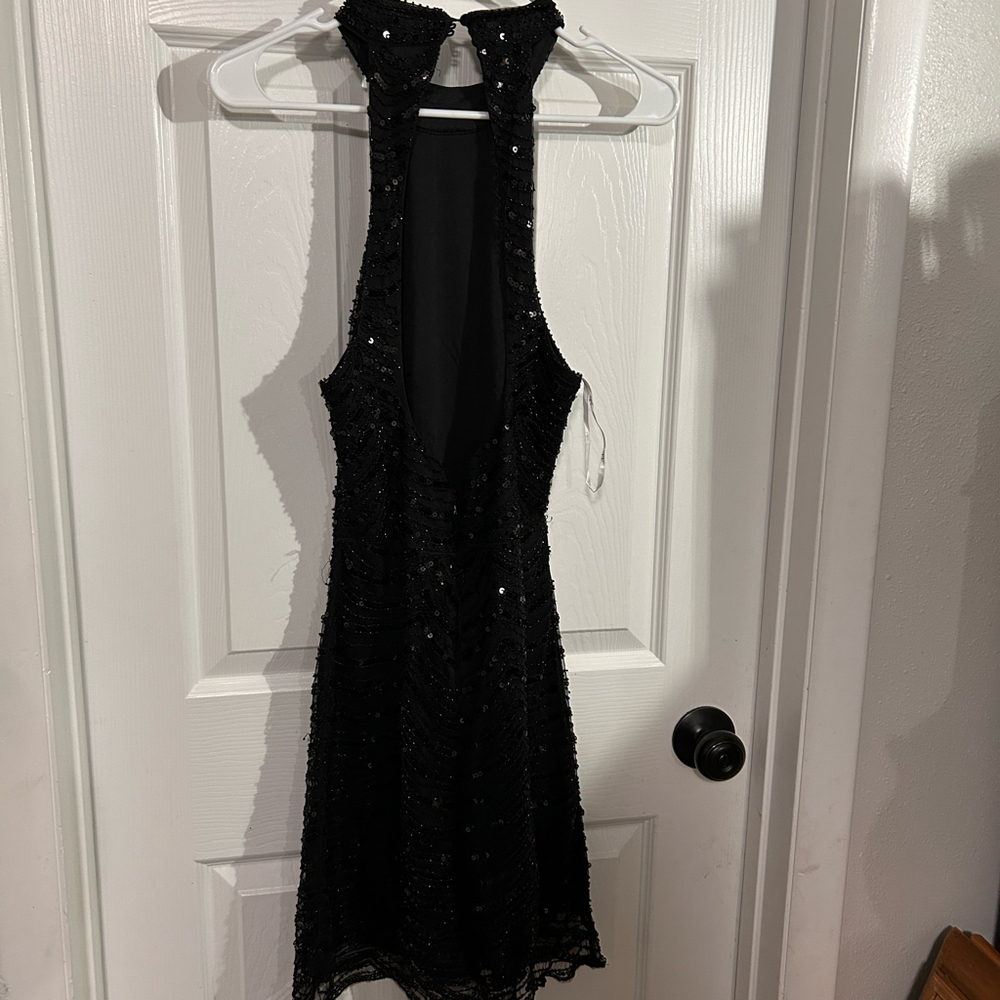 Medium Black Sequin Sleeveless Halter Mini Dress - Picture 2 of 3